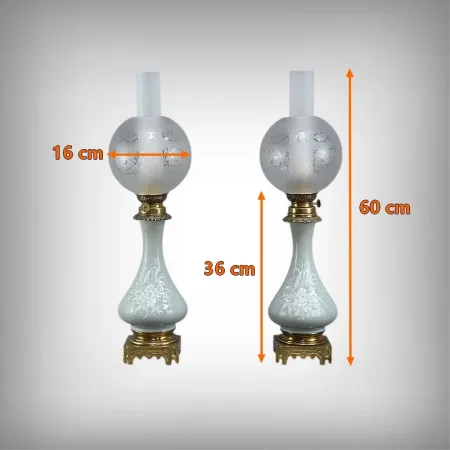 Paire de Lampes à Pétrole électrifiées en Céladon, époque Napoléon III – 2ème partie XIXe