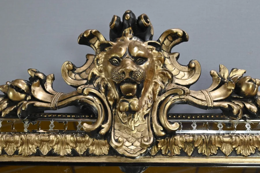 Grand Miroir à Parcloses en Bois doré et Bois noirci, style Napoléon III – Fin XIXe