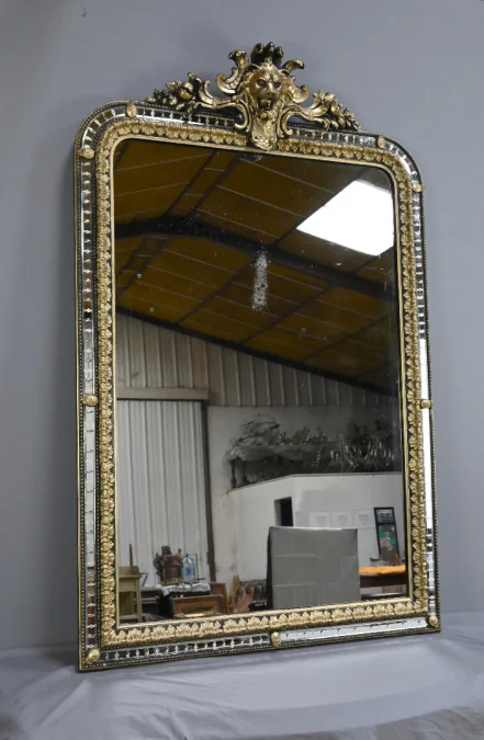 Grand Miroir à Parcloses en Bois doré et Bois noirci, style Napoléon III – Fin XIXe