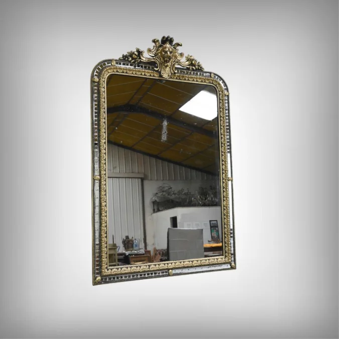 Grand Miroir à Parcloses en Bois doré et Bois noirci, style Napoléon III – Fin XIXe