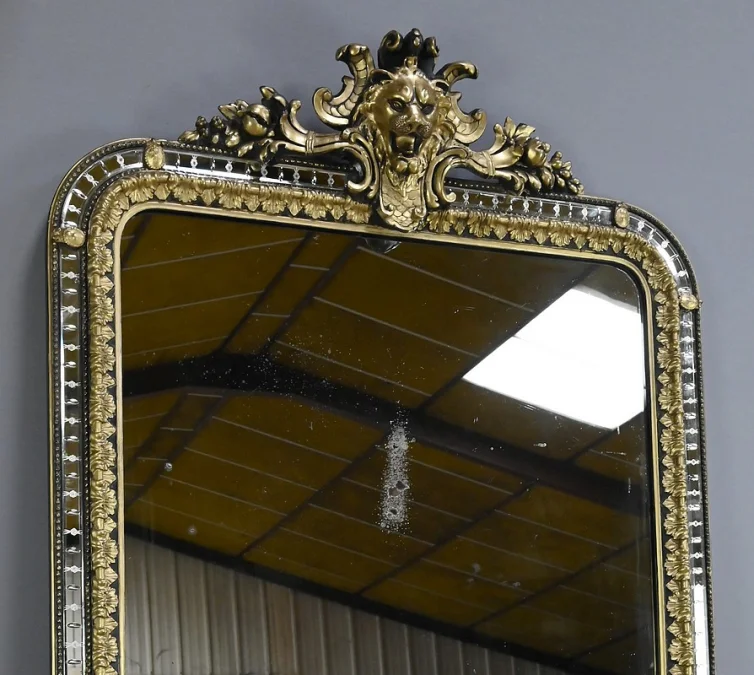 Grand Miroir à Parcloses en Bois doré et Bois noirci, style Napoléon III – Fin XIXe