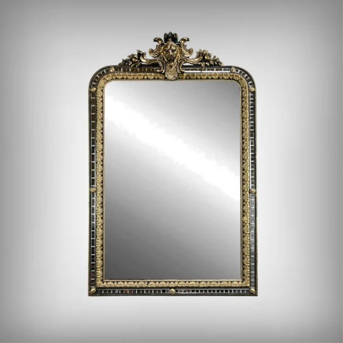Grand Miroir à Parcloses en Bois doré et Bois noirci, style Napoléon III – Fin XIXe