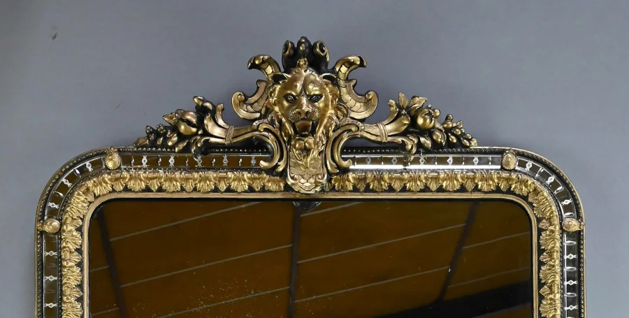 Grand Miroir à Parcloses en Bois doré et Bois noirci, style Napoléon III – Fin XIXe