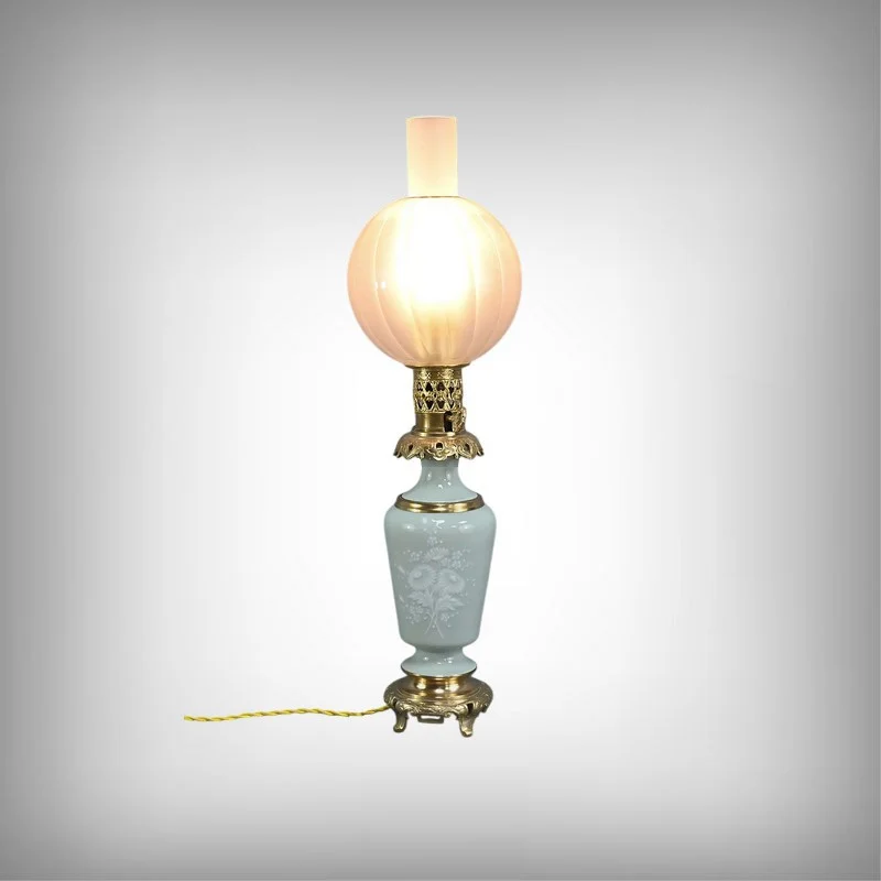 Lampe à Pétrole électrifiée en Céladon, époque Napoléon III – 2ème partie XIXe