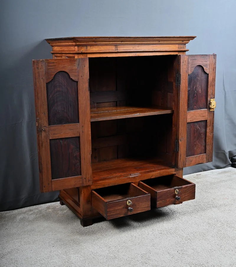 Petite Armoire à Épices en Teck et Palissandre, Pondichéry, Inde – Fin XIXe