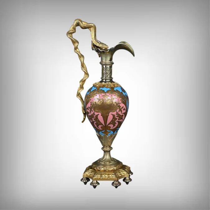 Paire d’Aiguières en Bronze & Émaux cloisonnés, époque Napoléon III – Milieu XIXe