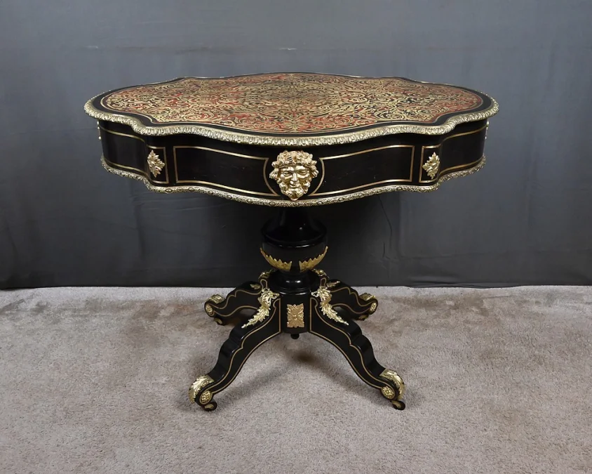 Table Violonnée en Marqueterie Boulle, époque Napoléon III – Milieu XIXe