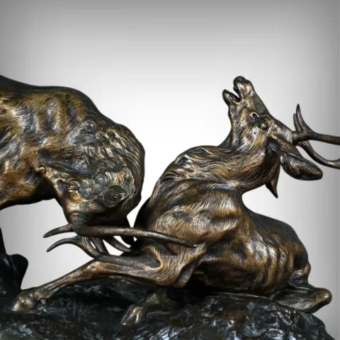 Important Bronze « Le Combat de Cerfs », de T.Cartier – Début XXe