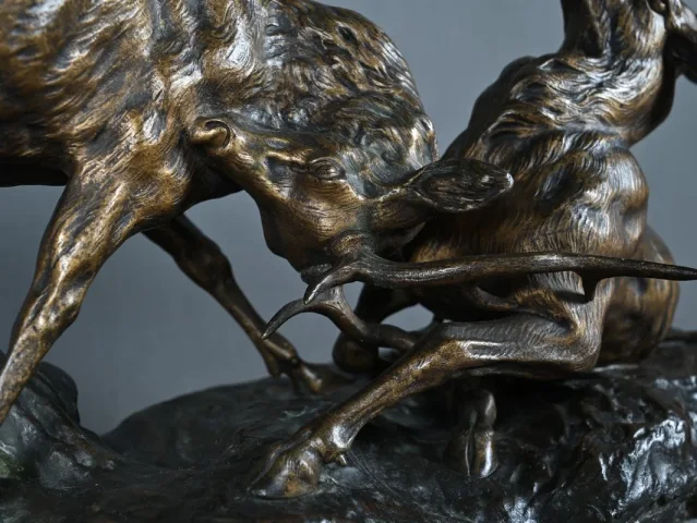 Important Bronze « Le Combat de Cerfs », de T.Cartier – Début XXe