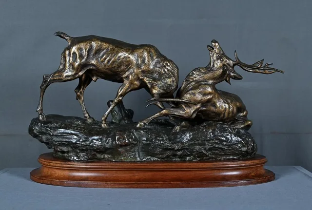 Important Bronze « Le Combat de Cerfs », de T.Cartier – Début XXe