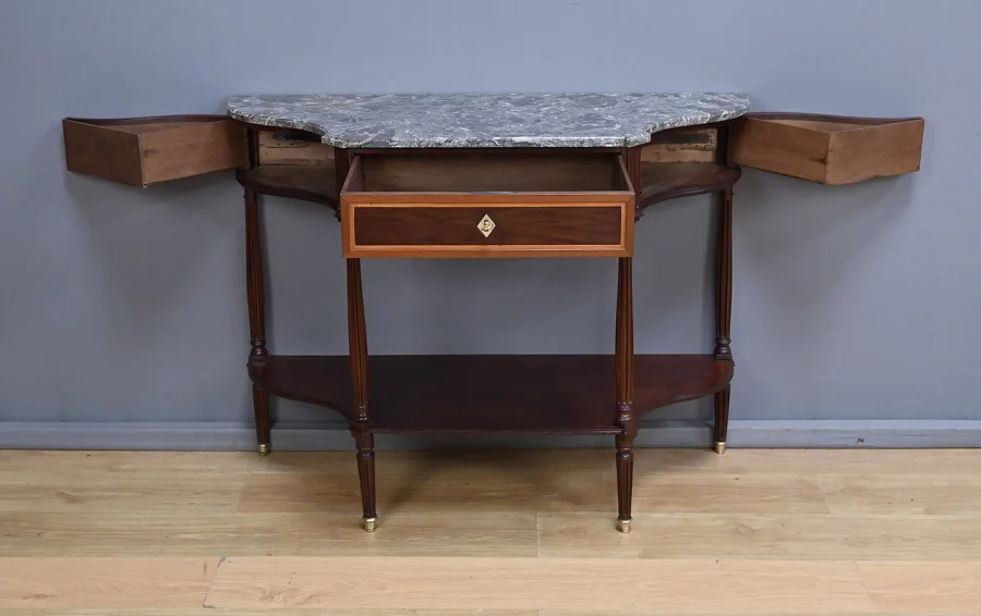 Console en Acajou & Marbre, époque Louis XVI – Fin XVIIIe