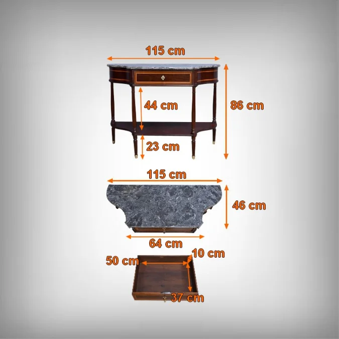 Console en Acajou & Marbre, époque Louis XVI – Fin XVIIIe
