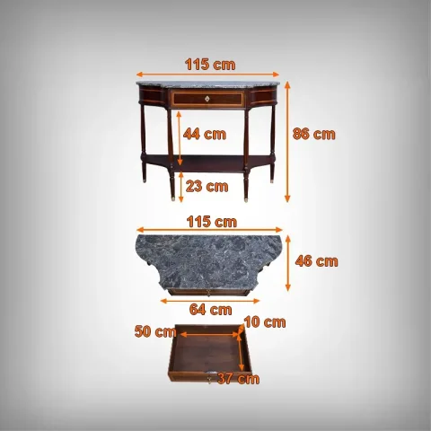 Console en Acajou & Marbre, époque Louis XVI – Fin XVIIIe