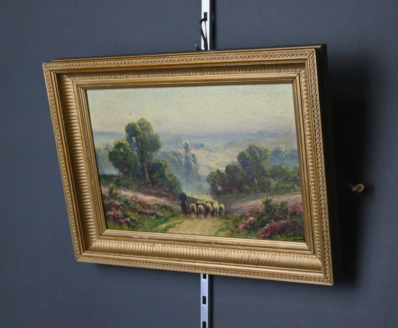 Tableau « Bergère et son Troupeau », Huile sur panneau signé G. Corbier – Début XXe