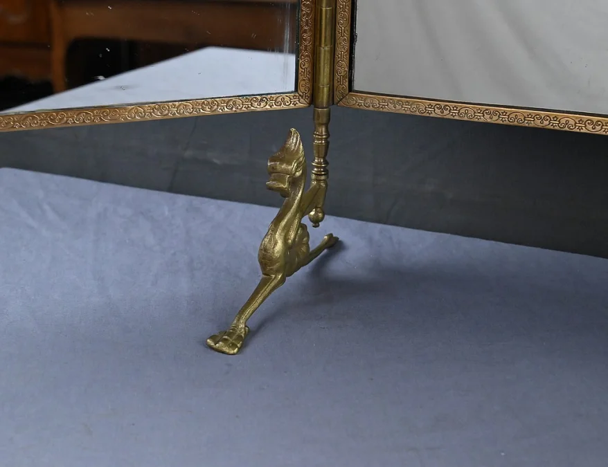 Rare Miroir Triptyque en Bronze – 1900