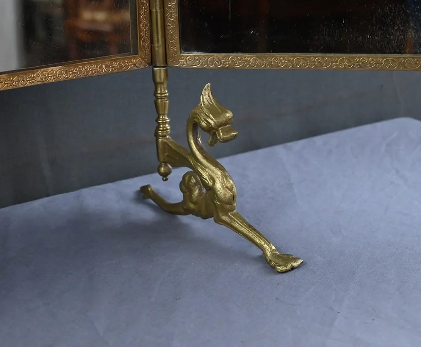 Rare Miroir Triptyque en Bronze – 1900