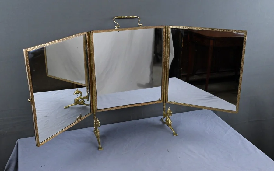 Rare Miroir Triptyque en Bronze – 1900