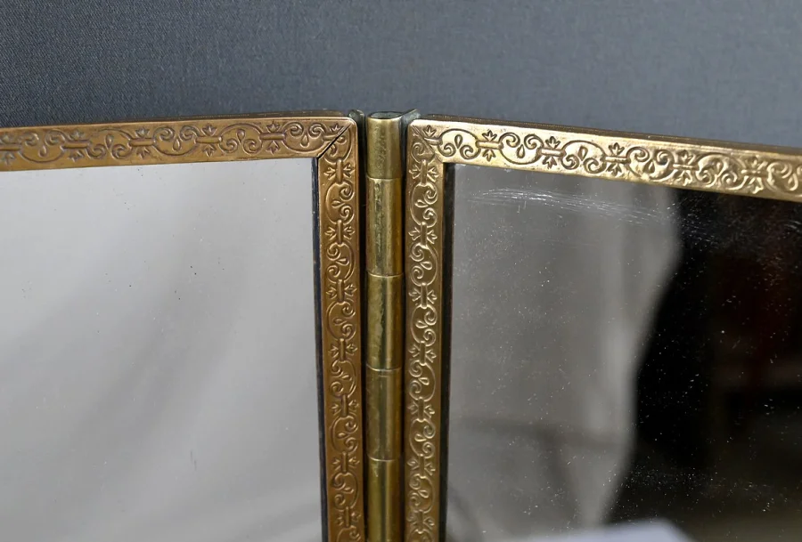 Rare Miroir Triptyque en Bronze – 1900