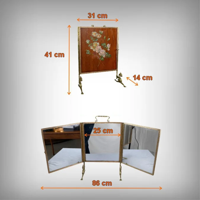 Rare Miroir Triptyque en Bronze – 1900