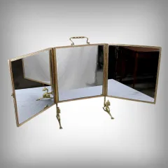 Rare Miroir Triptyque en Bronze – 1900