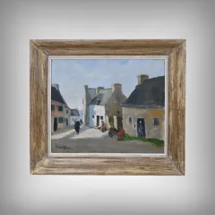 Painting "Village Scene", Oil on Canvas, signed H. Albert – First Half of the 20th Century