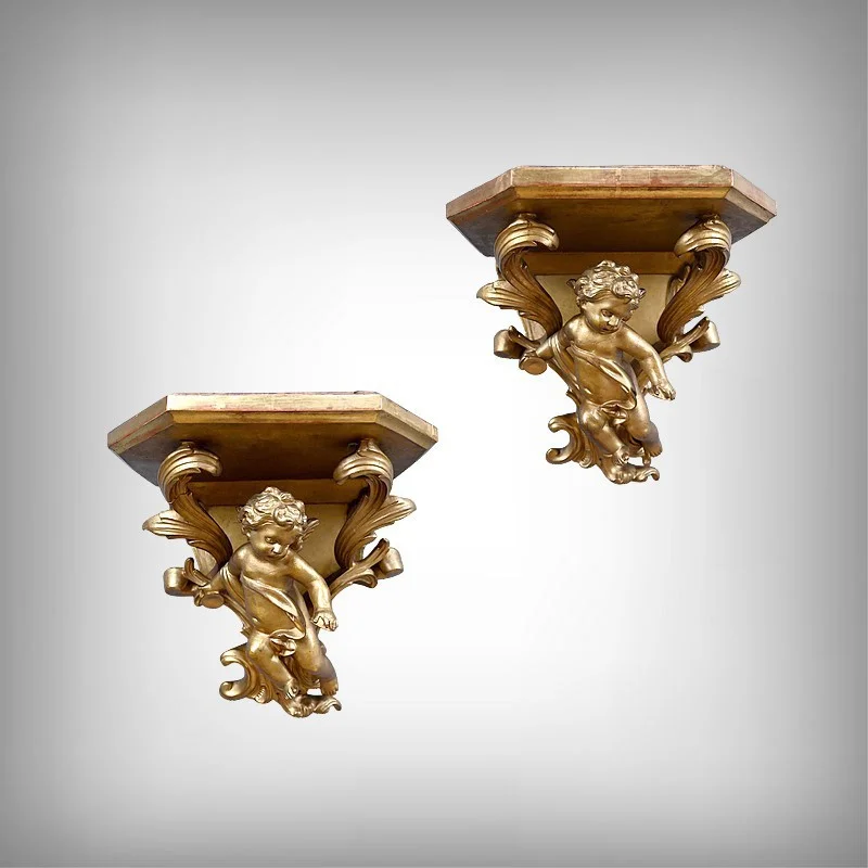 PAIR OF GILTWOOD WALL SHELVES