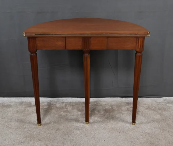 Table à Jeux Demi-Lune en Acajou, style Louis XVI – Début XXe