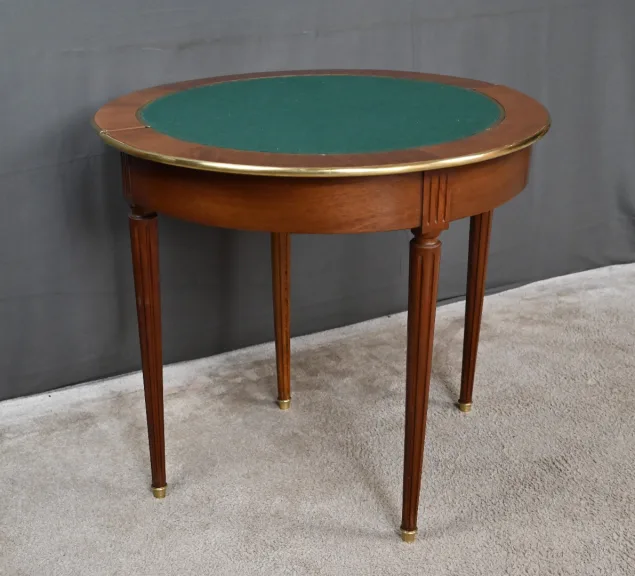 Table à Jeux Demi-Lune en Acajou, style Louis XVI – Début XXe