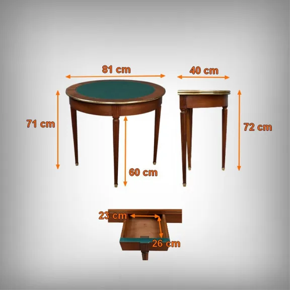 Table à Jeux Demi-Lune en Acajou, style Louis XVI – Début XXe