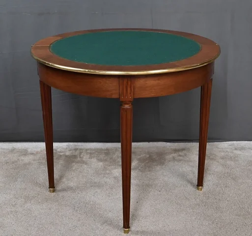 Table à Jeux Demi-Lune en Acajou, style Louis XVI – Début XXe