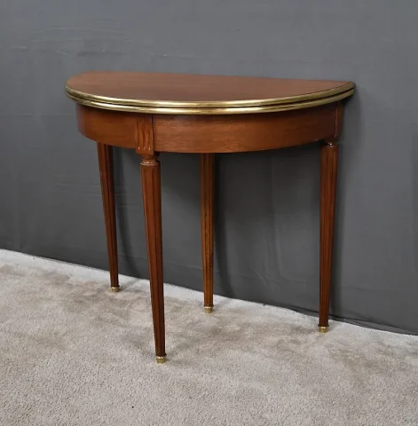 Table à Jeux Demi-Lune en Acajou, style Louis XVI – Début XXe
