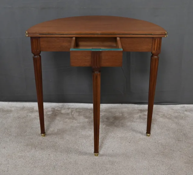 Table à Jeux Demi-Lune en Acajou, style Louis XVI – Début XXe