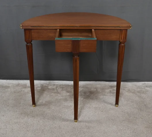 Table à Jeux Demi-Lune en Acajou, style Louis XVI – Début XXe