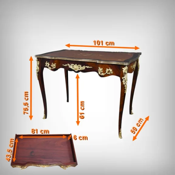 Table-Bureau en Palissandre, Bois de Rose et Acajou, style Louis XV – Début XXe
