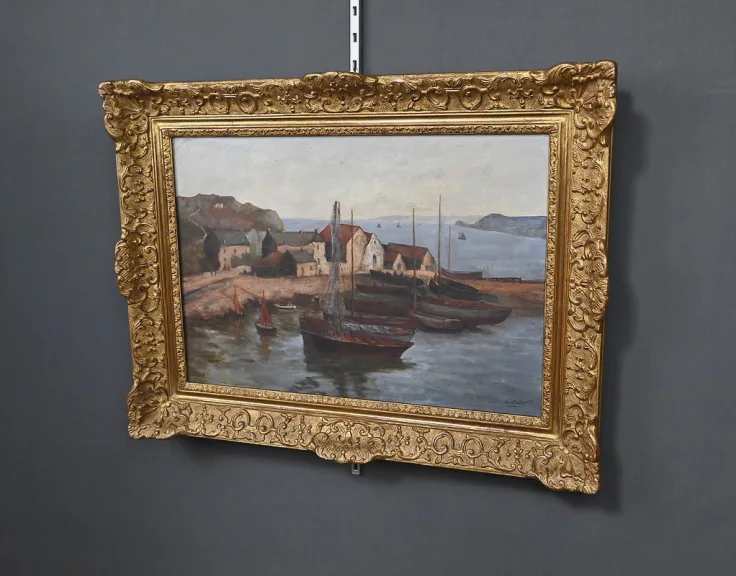 Tableau « Le Port de Camaret », Huile sur Toile, signé H. Callot – Début XXe