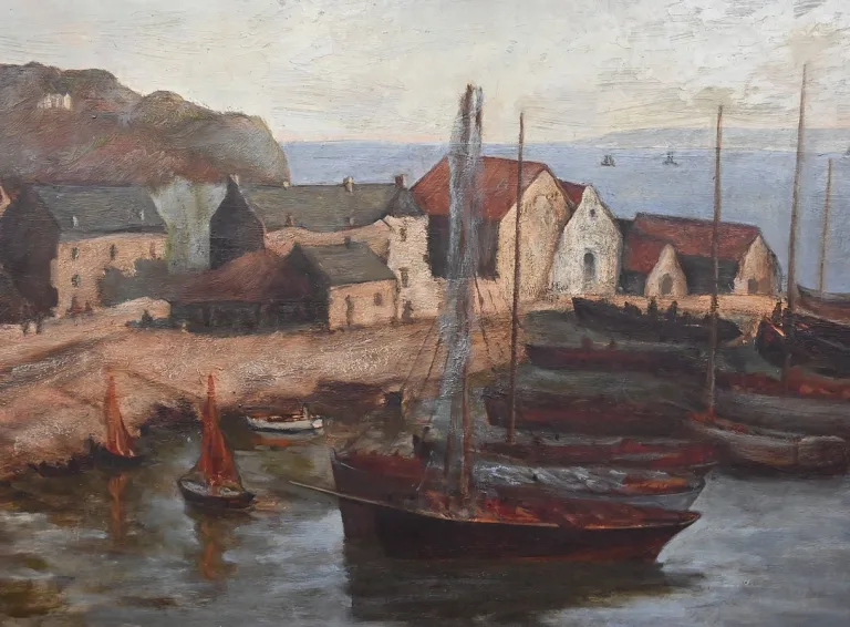 Tableau « Le Port de Camaret », Huile sur Toile, signé H. Callot – Début XXe