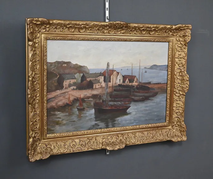 Tableau « Le Port de Camaret », Huile sur Toile, signé H. Callot – Début XXe