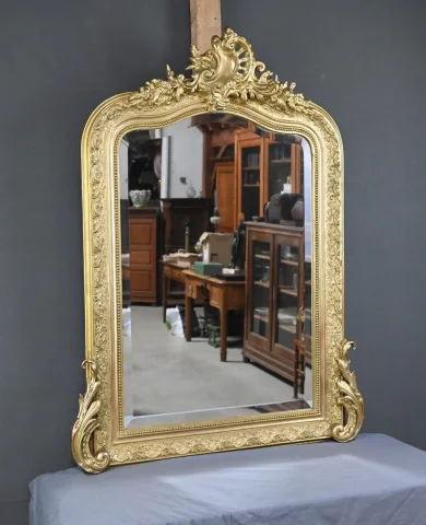 Beveled Mirror with Pediment, Louis XV style – 2nd half of the 19th century