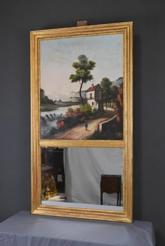 Miroir Trumeau en bois doré, style Louis XVI – 1900

金箔仕上げ木製トリュモー鏡、ルイ16世スタイル – 1900年