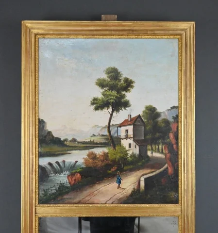 Miroir Trumeau en bois doré, style Louis XVI – 1900

金箔仕上げ木製トリュモー鏡、ルイ16世スタイル – 1900年