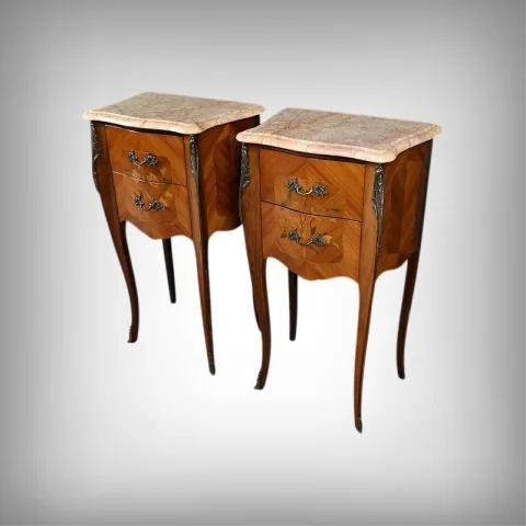 Coppia di Comodini in Marqueterie di Palissandro, Stile Luigi XV – Seconda Metà del XX Secolo