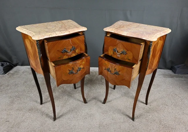 Coppia di Comodini in Marqueterie di Palissandro, Stile Luigi XV – Seconda Metà del XX Secolo