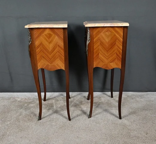 Coppia di Comodini in Marqueterie di Palissandro, Stile Luigi XV – Seconda Metà del XX Secolo