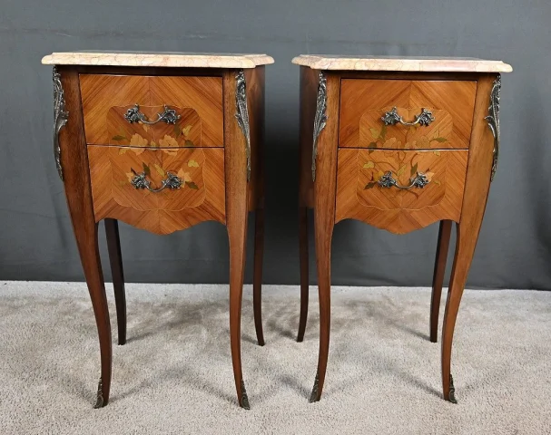 Coppia di Comodini in Marqueterie di Palissandro, Stile Luigi XV – Seconda Metà del XX Secolo