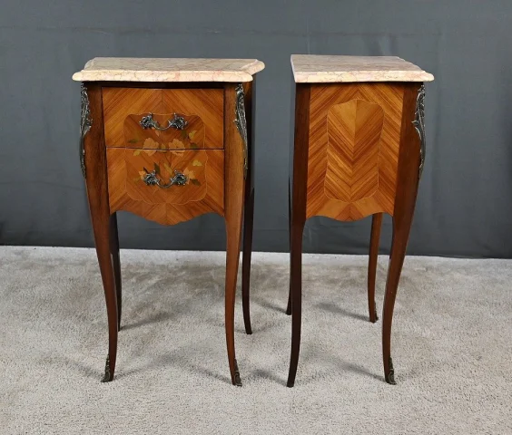 Coppia di Comodini in Marqueterie di Palissandro, Stile Luigi XV – Seconda Metà del XX Secolo
