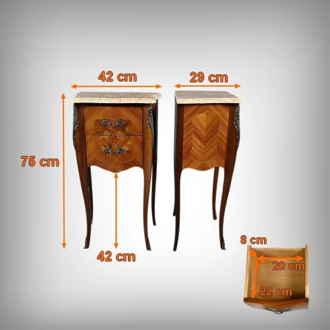 Coppia di Comodini in Marqueterie di Palissandro, Stile Luigi XV – Seconda Metà del XX Secolo
