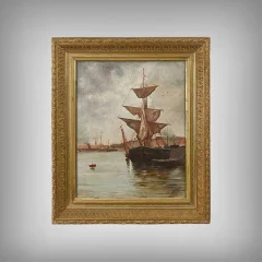 Cuadro «Velero en mar en calma», Óleo sobre lienzo – Finales del siglo XIX