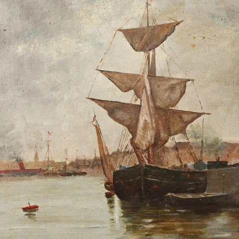 Cuadro «Velero en mar en calma», Óleo sobre lienzo – Finales del siglo XIX