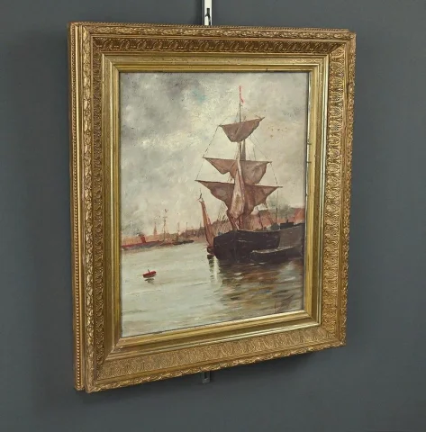 Cuadro «Velero en mar en calma», Óleo sobre lienzo – Finales del siglo XIX