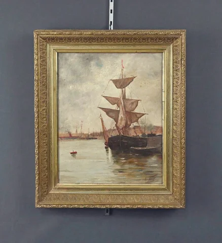 Cuadro «Velero en mar en calma», Óleo sobre lienzo – Finales del siglo XIX